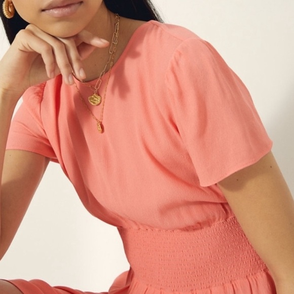 Wilfred Women's Aritzia Maxime Dress Medium Orange Short Sleeves Smocked Waist - Picture 6 of 15